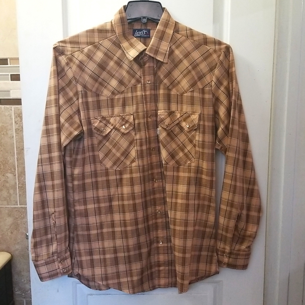 Levi's - Button down shirt, Size - L, Color - Brown W/yellow checkered pattern
